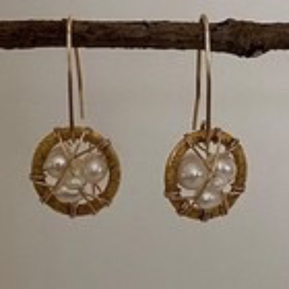 Handcrafted Freshwater Pearl Moonstone Dream Catcher Dangle Earrings Gold NEW - Picture 4 of 8